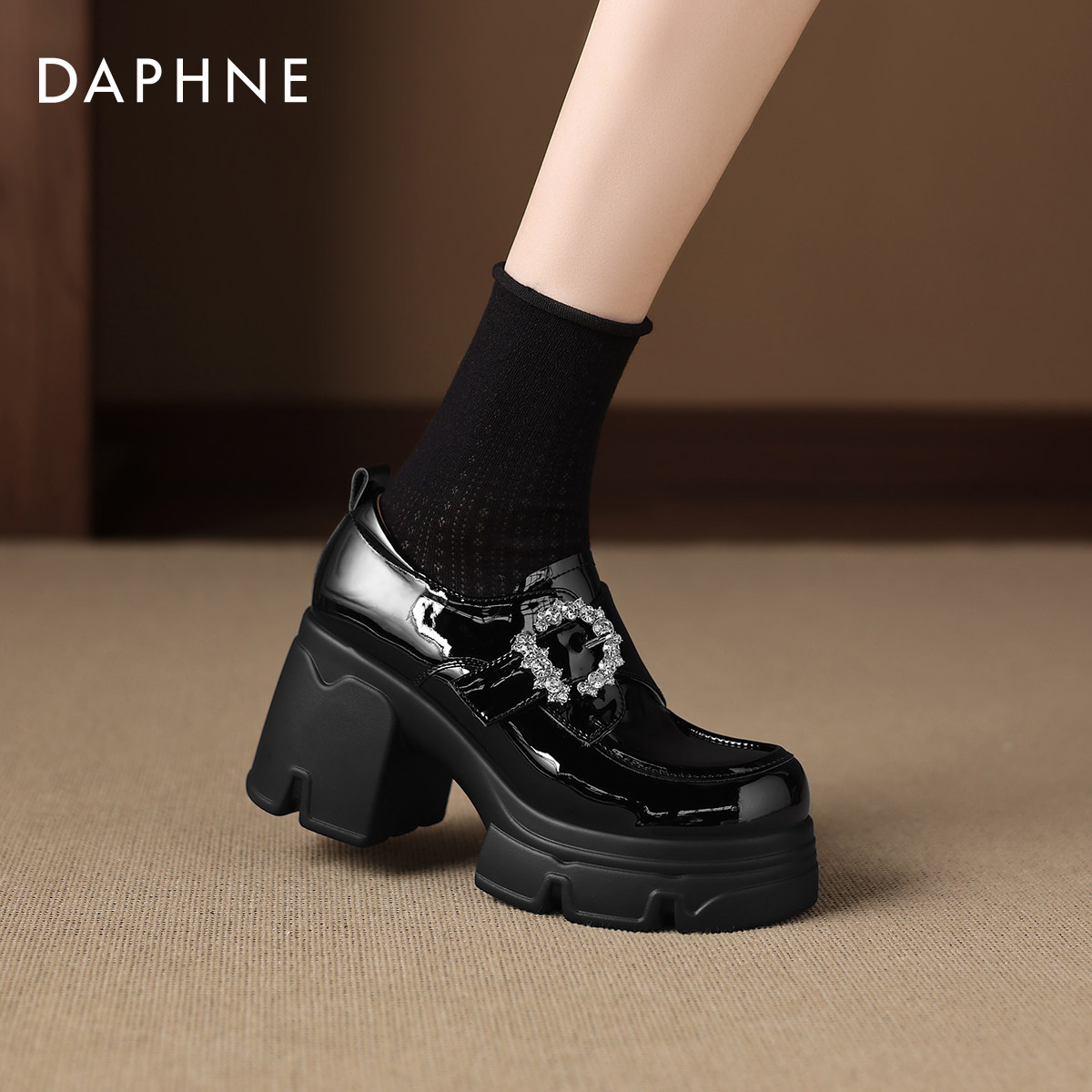 厚底乐福鞋女高跟英伦风黑色皮鞋