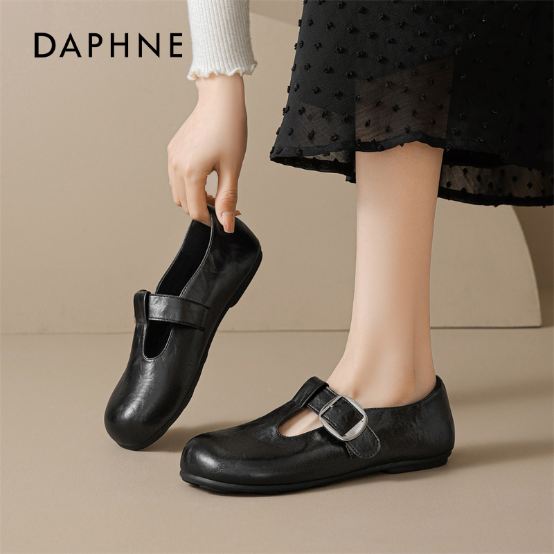 达芙妮黑色玛丽珍女鞋平底单鞋子