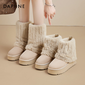 达芙妮毛毛雪地靴女款 厚底毛绒保暖棉鞋 加绒加厚2025新款 面包冬季