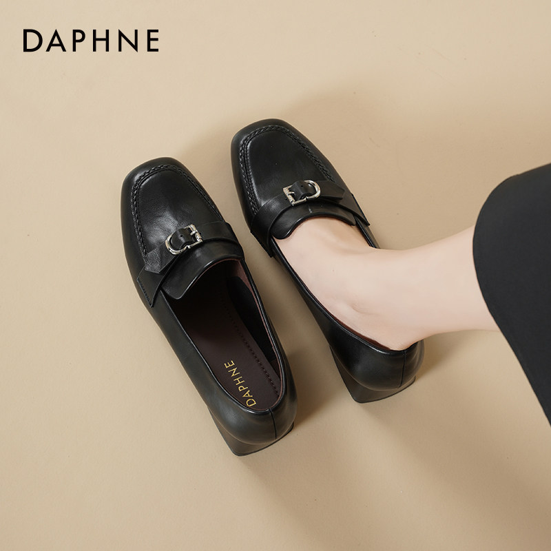 达芙妮粗跟单鞋2026新款春季通勤乐福鞋子不累脚工作鞋黑色高跟鞋