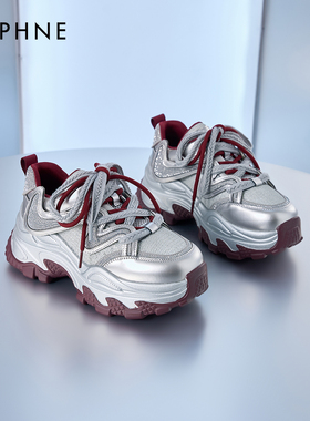 达芙妮厚底老爹鞋女款红色鞋子女2025新款爆款夏季女鞋透气休闲鞋