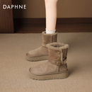 达芙妮加绒加厚底雪地靴2025新款冬季女款保暖防滑棉靴冬鞋棉鞋子