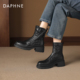 达芙妮厚底短靴子女2025新款 秋冬季 黑色英伦风马丁靴增高瘦瘦靴