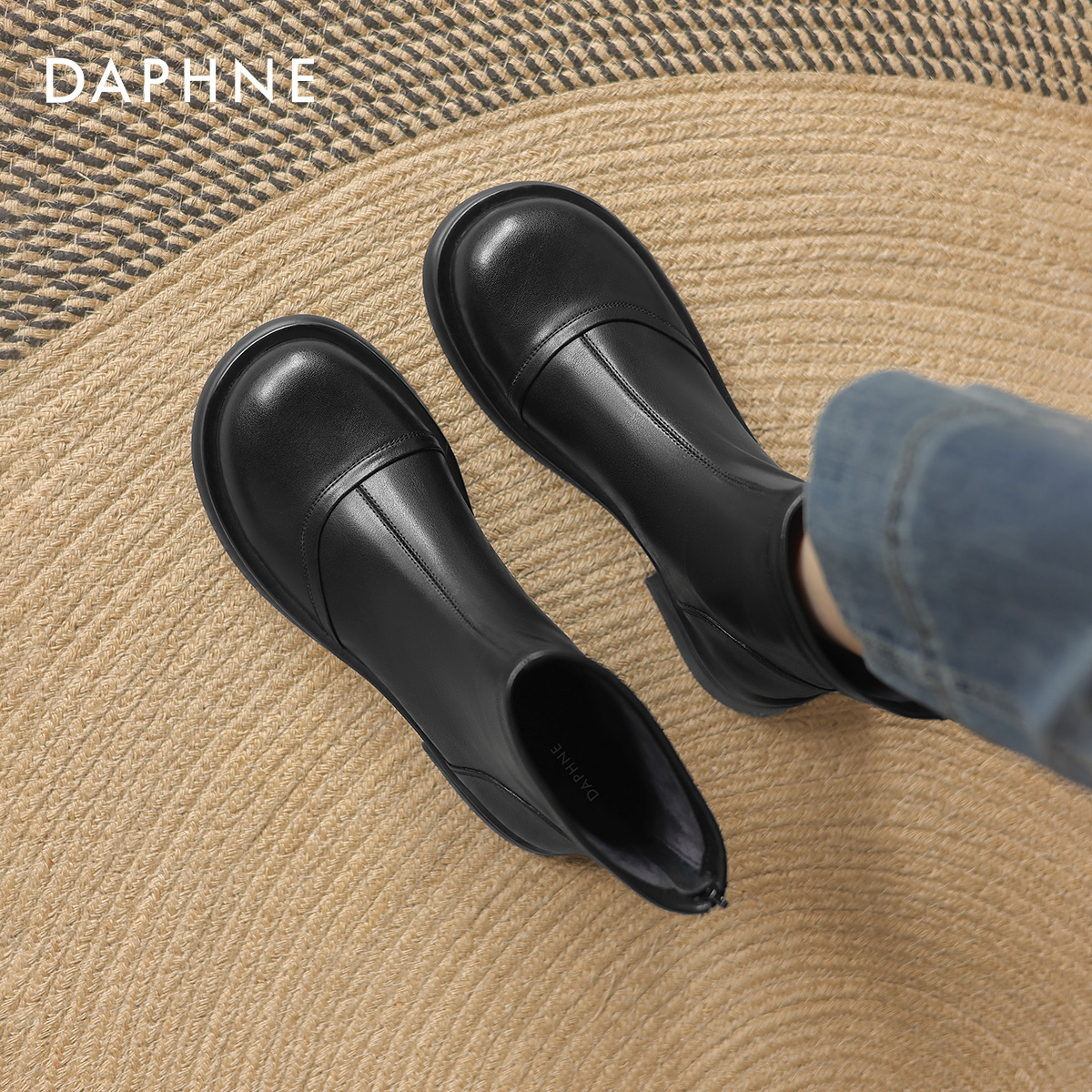 达芙妮短靴女粗跟弹力瘦瘦靴