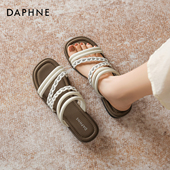 度假风沙滩拖鞋 达芙妮水钻一字拖女春外穿2026新款 平底罗马凉鞋 子