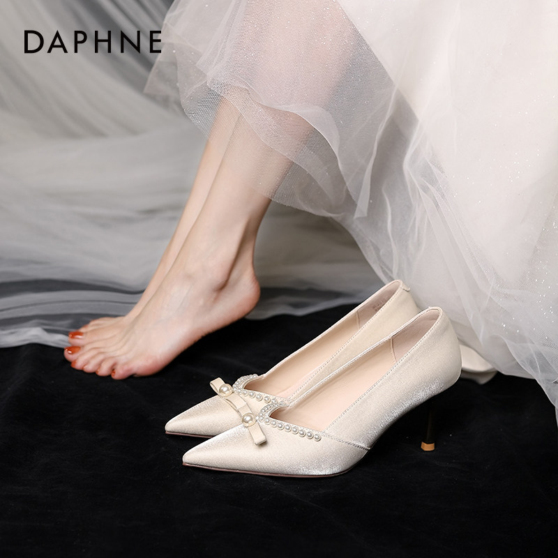 达芙妮高跟鞋女2023年爆款单鞋夏季女鞋秀禾婚纱敬酒服新娘鞋婚鞋