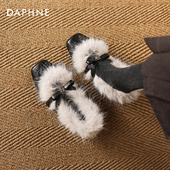 女2026冬季 新款 平底加绒毛毛鞋 达芙妮山茶花单鞋 方头玛丽珍小皮鞋