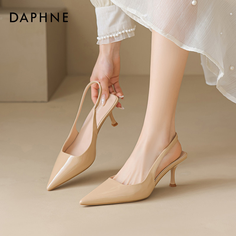 达芙妮高跟鞋女2026春夏新款包头尖头后空凉鞋一脚蹬绝美细跟单鞋