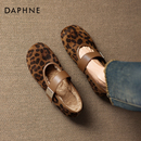 达芙妮豹纹玛丽珍女鞋毛毛鞋2025新款冬季棉鞋勃肯鞋平底毛绒单鞋