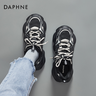 女款 复古巴黎运动鞋 秋季 2025新款 子 设计感休闲鞋 达芙妮黑色老爹鞋