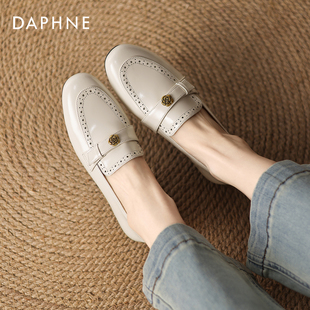达芙妮平底乐福鞋女2026新款春山茶花一脚蹬通勤单鞋英伦风小皮鞋