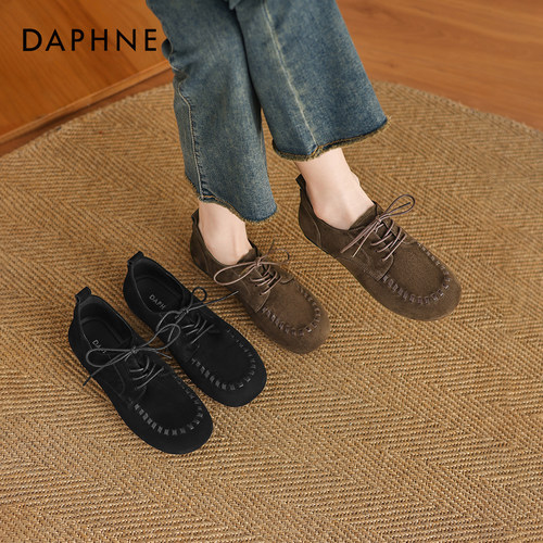 秋冬新款双色乐福鞋反绒质感百搭