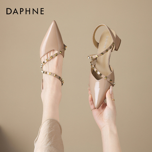 女2026春夏季 高跟鞋 新款 单鞋 子 尖头粗跟不累脚法式 达芙妮包头凉鞋