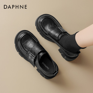 达芙妮厚底乐福鞋女冬季加绒2025新款复古英伦小皮鞋通勤增高单鞋