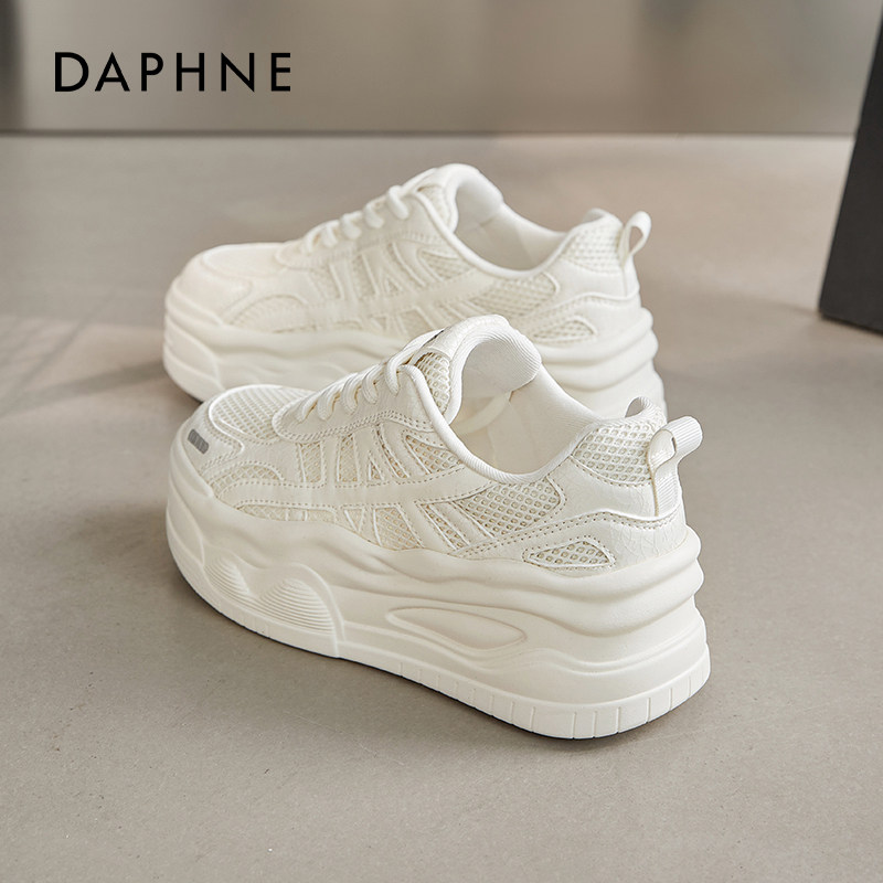 达芙妮厚底小白鞋女2025秋季新款松糕软底网鞋学生透气增高运动鞋