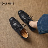 女2026新款 黑色系带复古牛津鞋 通勤皮鞋 达芙妮英伦风布洛克鞋 单鞋