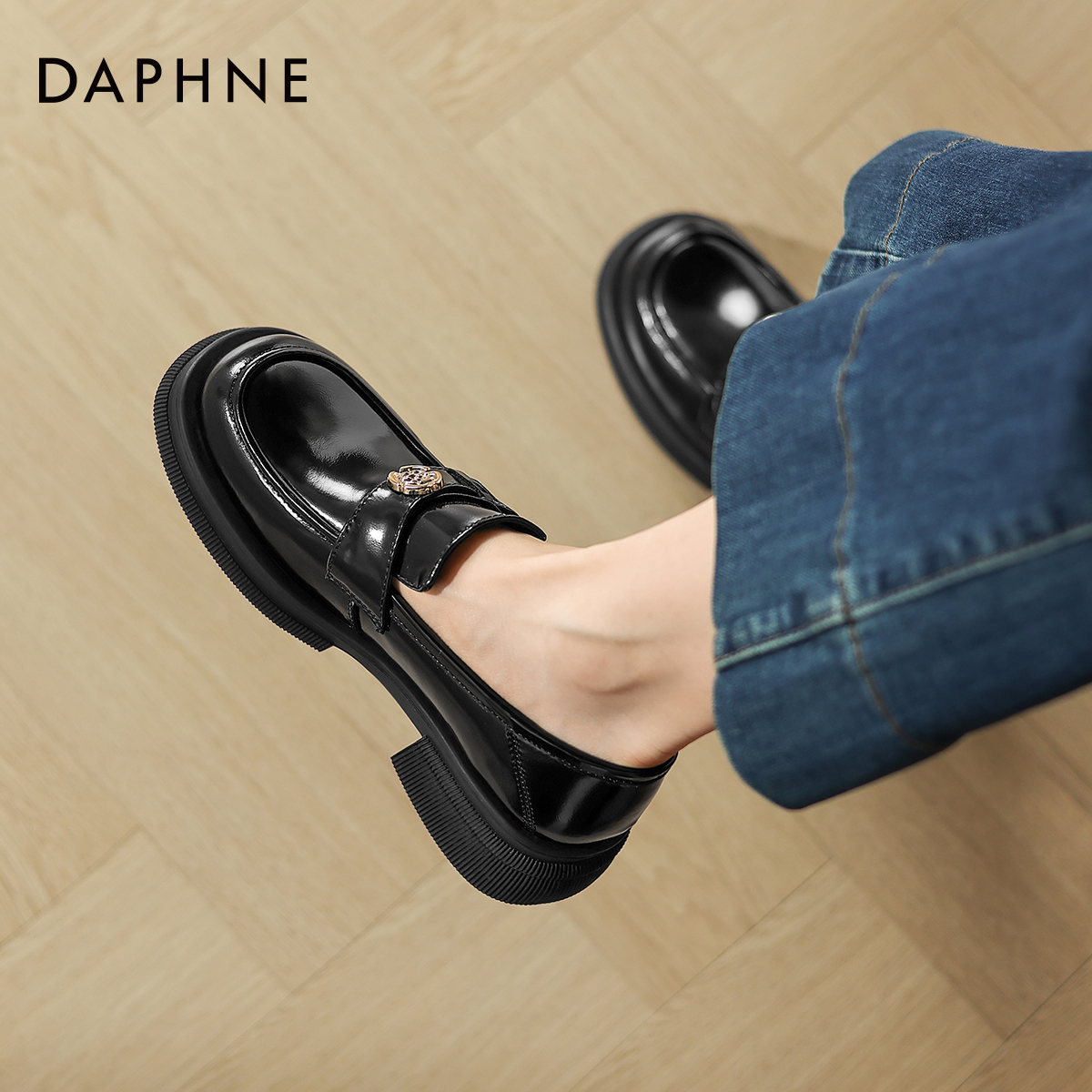 黑色乐福鞋女厚底小皮鞋子