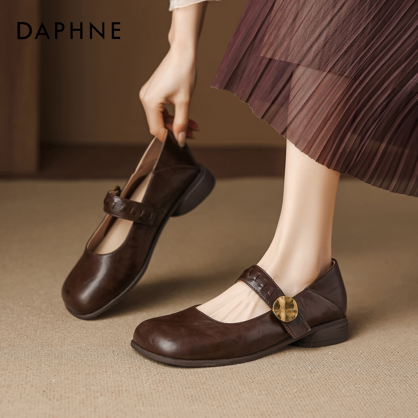 达芙妮玛丽珍女鞋法式复古单鞋子