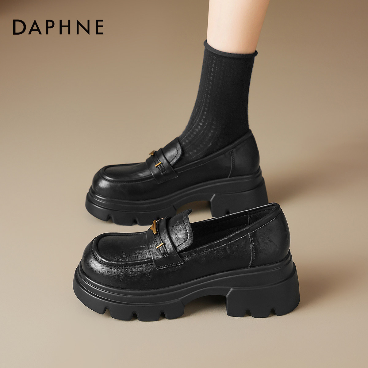 达芙妮厚底乐福鞋女2026春季新款黑色英伦风小皮鞋复古百搭单鞋女