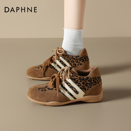 复古豹纹德训鞋内增高休闲板鞋
