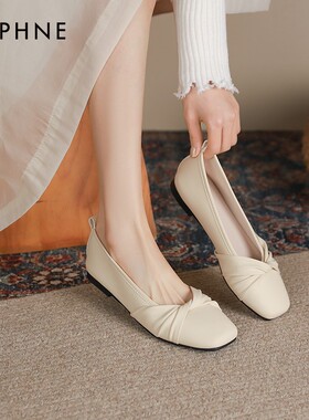 达芙妮单鞋女2026年新款春季法式温柔晚晚鞋平底白色豆豆鞋妈妈鞋