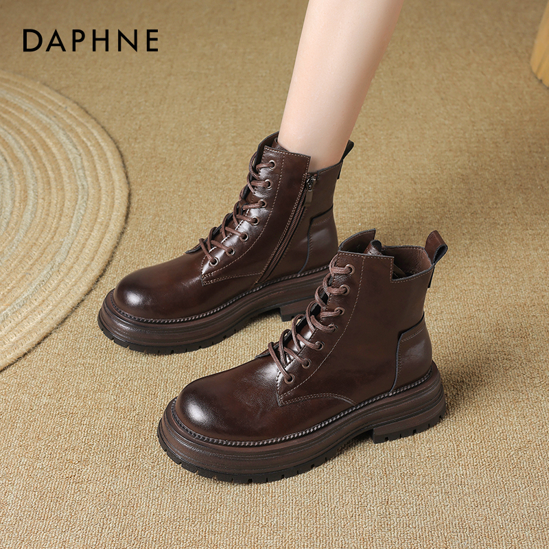 【达芙妮马丁靴】美拉德棕色短靴