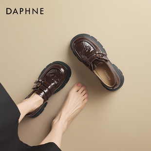 小个子增高棕色高跟单鞋 厚底英伦风小皮鞋 女2026新款 达芙妮乐福鞋