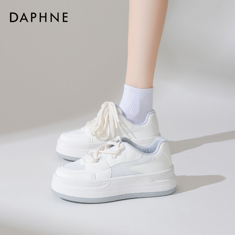 达芙妮厚底小白鞋子女2024新款爆款百搭休闲鞋透气增高运动板鞋女