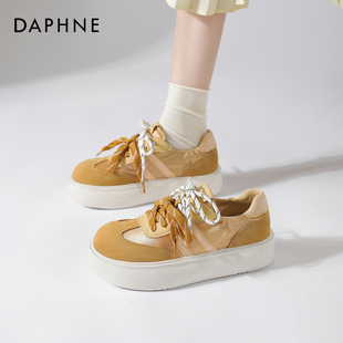 达芙妮厚底德训鞋女2026新款板鞋女款透气休闲帆布鞋夏季黄色女鞋