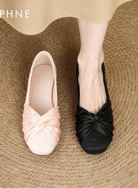 达芙妮绝美单鞋女2026平底小香风绸缎芭蕾鞋巨好看晚晚鞋黑色皮鞋