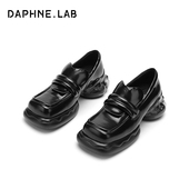 黑色厚底小皮鞋 DAPHNELAB达芙妮泡泡糖乐福鞋 女2024新款 百搭真皮