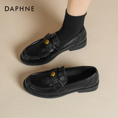 女2026新款 单鞋 山茶花复古英伦黑色小皮鞋 达芙妮厚底乐福鞋 女春季