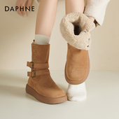 两穿靴子保暖短靴东北加绒棉鞋 达芙妮厚底雪地靴女2026新款 冬季 女