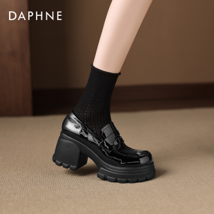 松糕一脚蹬单鞋 达芙妮高跟乐福鞋 增高英伦风小皮鞋 春季 女2026新款