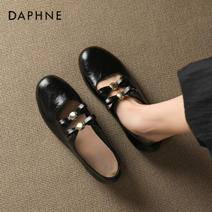 达芙妮黑色单鞋女款配裙子法式巨好看转运金珠小皮鞋香风玛丽珍鞋