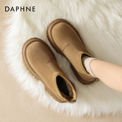 达芙妮加绒雪地靴女2025秋冬新款保暖勃肯棉鞋美拉德厚底马丁短靴