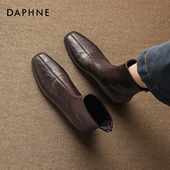 方头黑色及踝靴法式 达芙妮棕色短靴女2025秋冬季 新款 复古马丁靴女