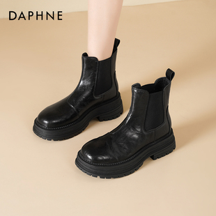 达芙妮马丁靴女款2025新款冬季烟筒靴弹力切尔西女靴厚底短靴子女