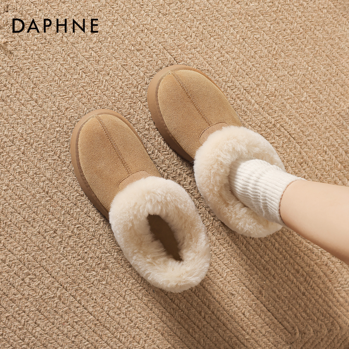 达芙妮加绒加厚雪地靴厚底勃肯鞋