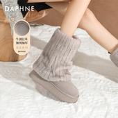 加厚高筒靴子厚底毛毛棉鞋 达芙妮长筒雪地靴女灰色2025冬季 新款 子