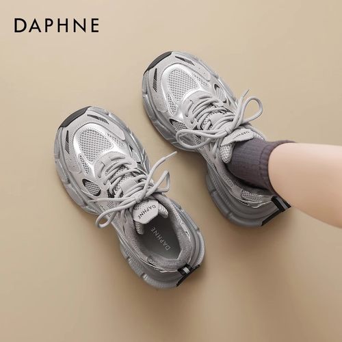 达芙妮加绒银色老爹鞋厚底运动鞋