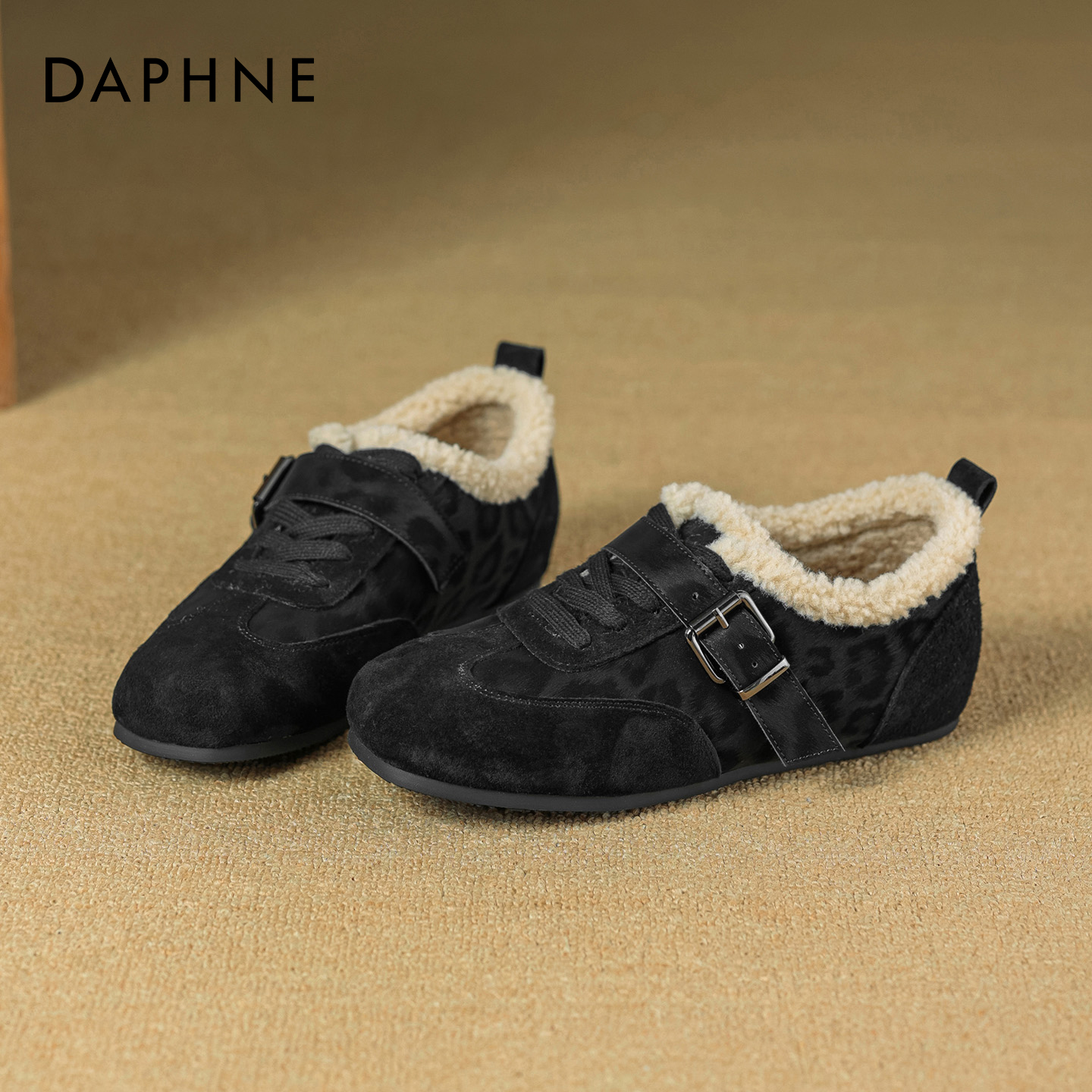 达芙妮加绒复古黑色德训鞋