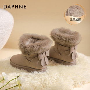 短靴女靴 加绒中筒蝴蝶结靴子保暖棉鞋 达芙妮雪地靴女冬季 2025新款