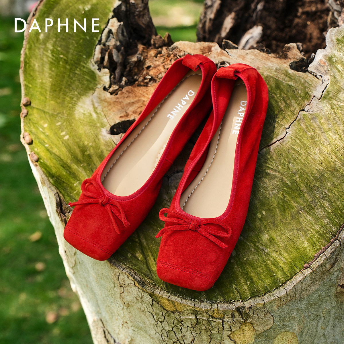 达芙妮红色单鞋女款2026新款春季法式平底晚晚鞋蝴蝶软底结芭蕾鞋,女鞋,浅口单鞋,淘宝优惠券,粉丝福利购,淘宝优惠卷