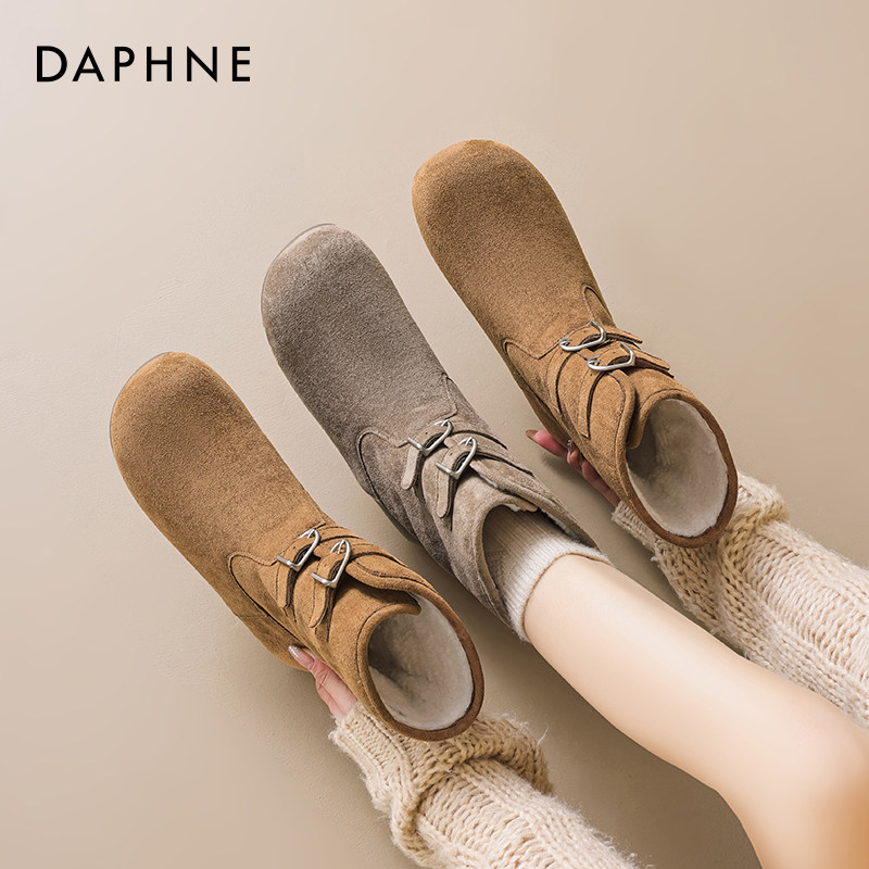 达芙妮加绒雪地靴女2025冬季新款防滑平底面包鞋保暖搭扣勃肯棉鞋,女鞋,时尚雪地靴,淘宝优惠券,粉丝福利购,淘宝优惠卷