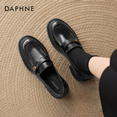 女2026新款 英伦风山茶花小皮鞋 女款 达芙妮高跟乐福鞋 粗跟黑色单鞋