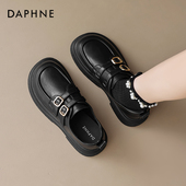 女2026新款 春季 女鞋 达芙妮厚底乐福鞋 通勤增高黑色英伦风小皮鞋 子