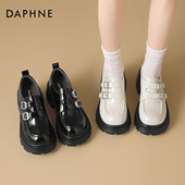 达芙妮厚底乐福鞋 小个子增高单鞋 女2026新款 春夏黑色英伦风小皮鞋