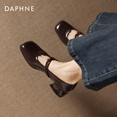 玛丽珍女鞋 达芙妮法式 子 秋季 粗跟女士棕色小皮鞋 单鞋 女2025新款