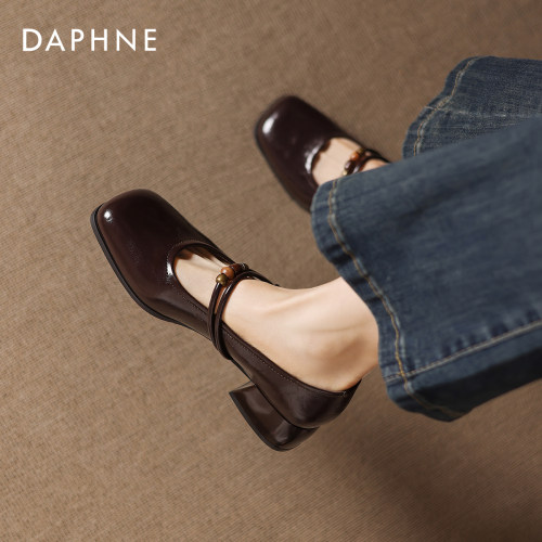 达芙妮方头粗跟单鞋玛丽珍鞋女士